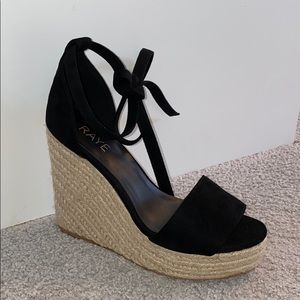 Black suede rope wedges